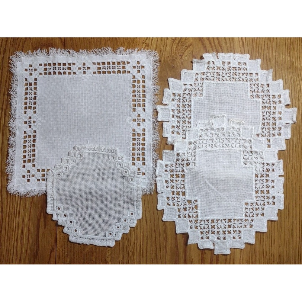 4 Vtg handmade Cotton White Doilie
